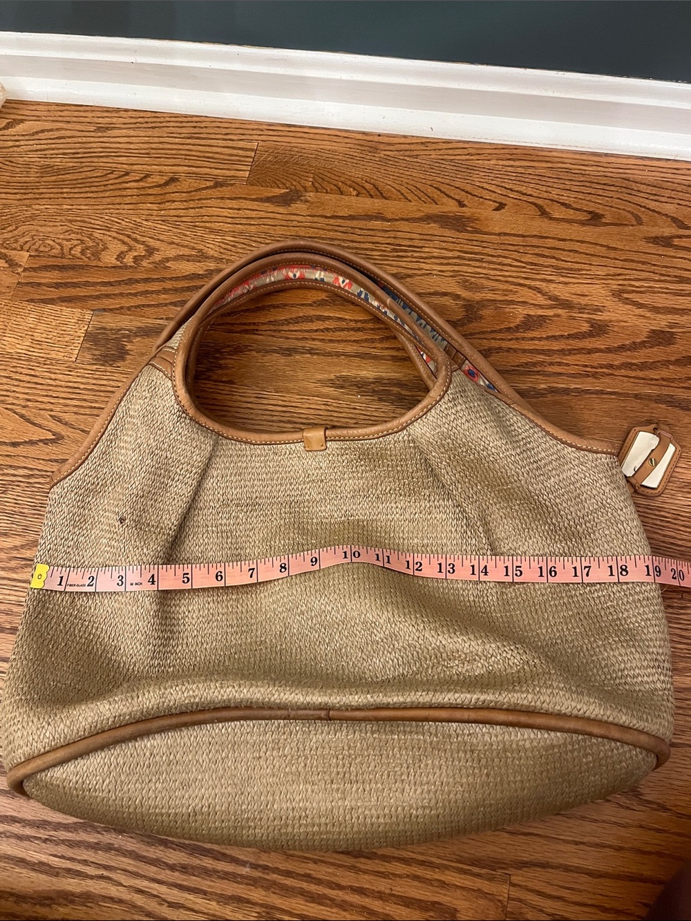 Rare Vintage UGG Australia Woven Straw Tote Bag Hobo – Tan Leather Trim - Picture 8 of 11